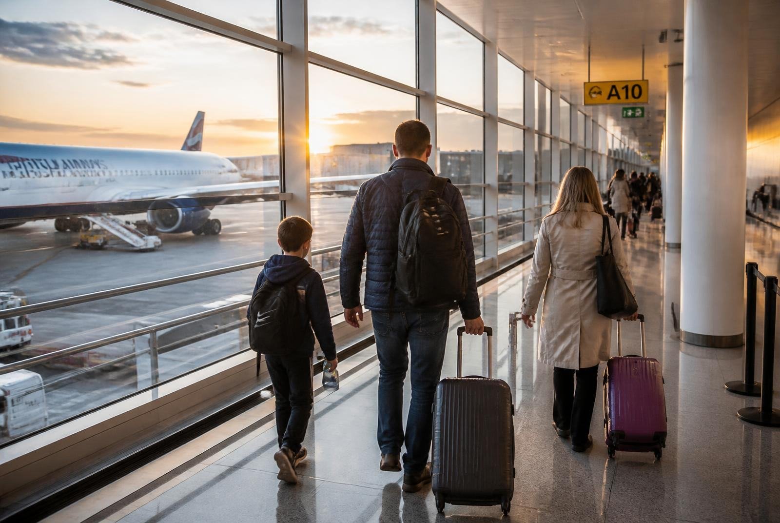 A family departing from a Canadian airport for Umrah